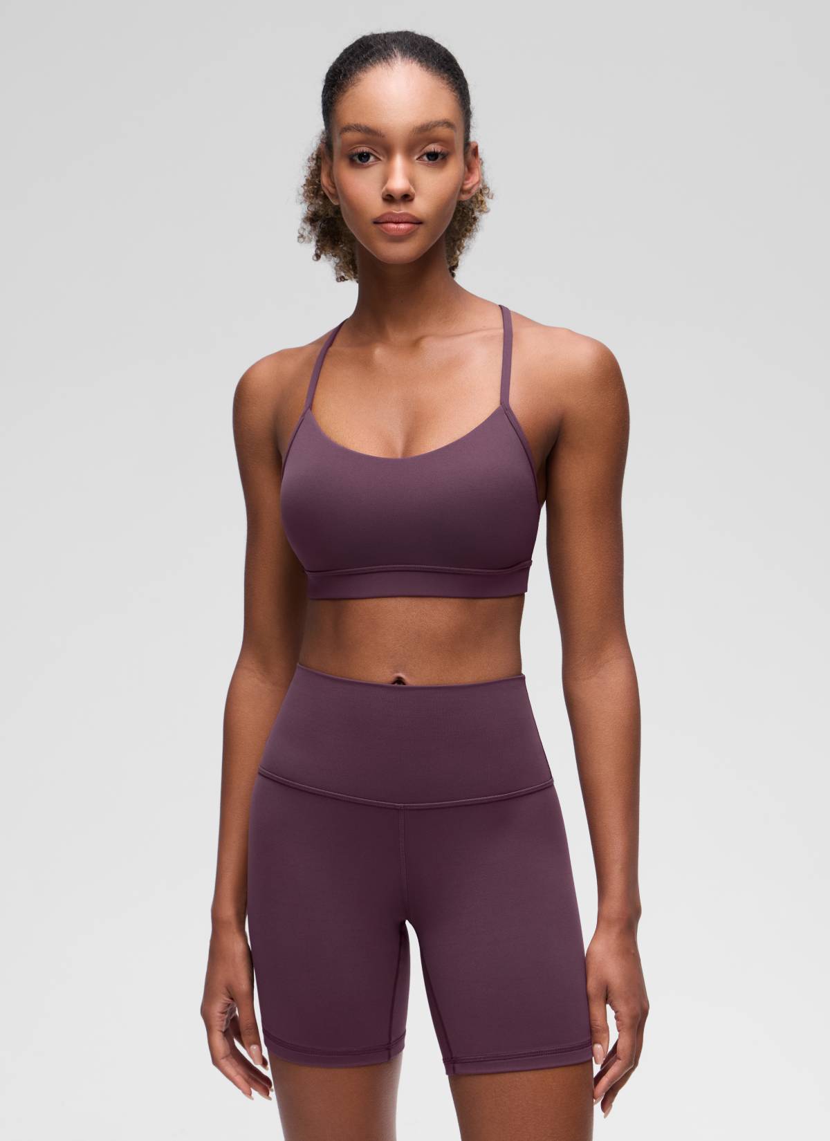 CRZ YOGA Women's Yoga Light Support Butterluxe Sports Bra Y back Grape Thistle Purple