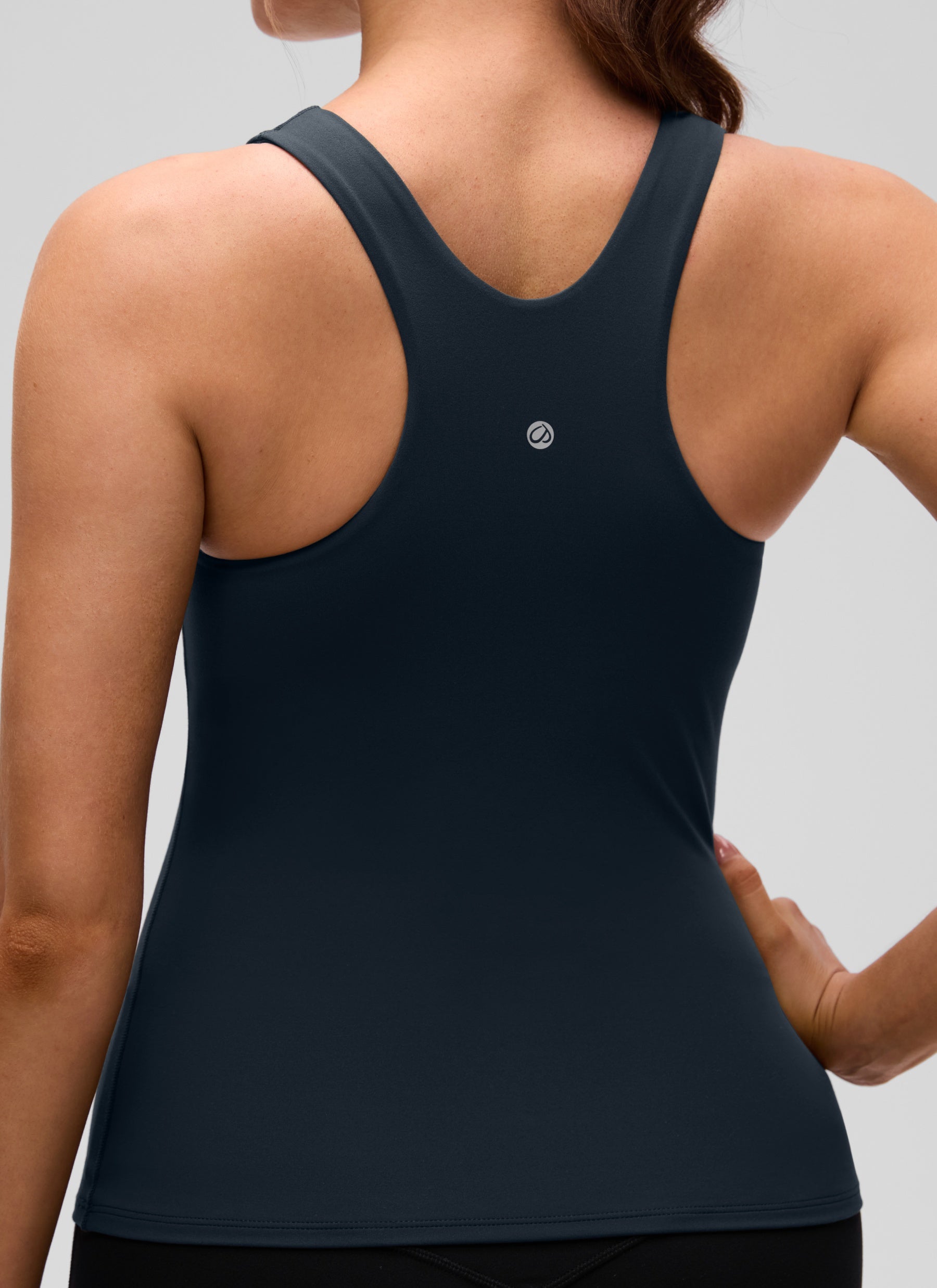 CRZ YOGA Women's Butterluxe Built-in Bra High Neck Racerback Tank True Navy
