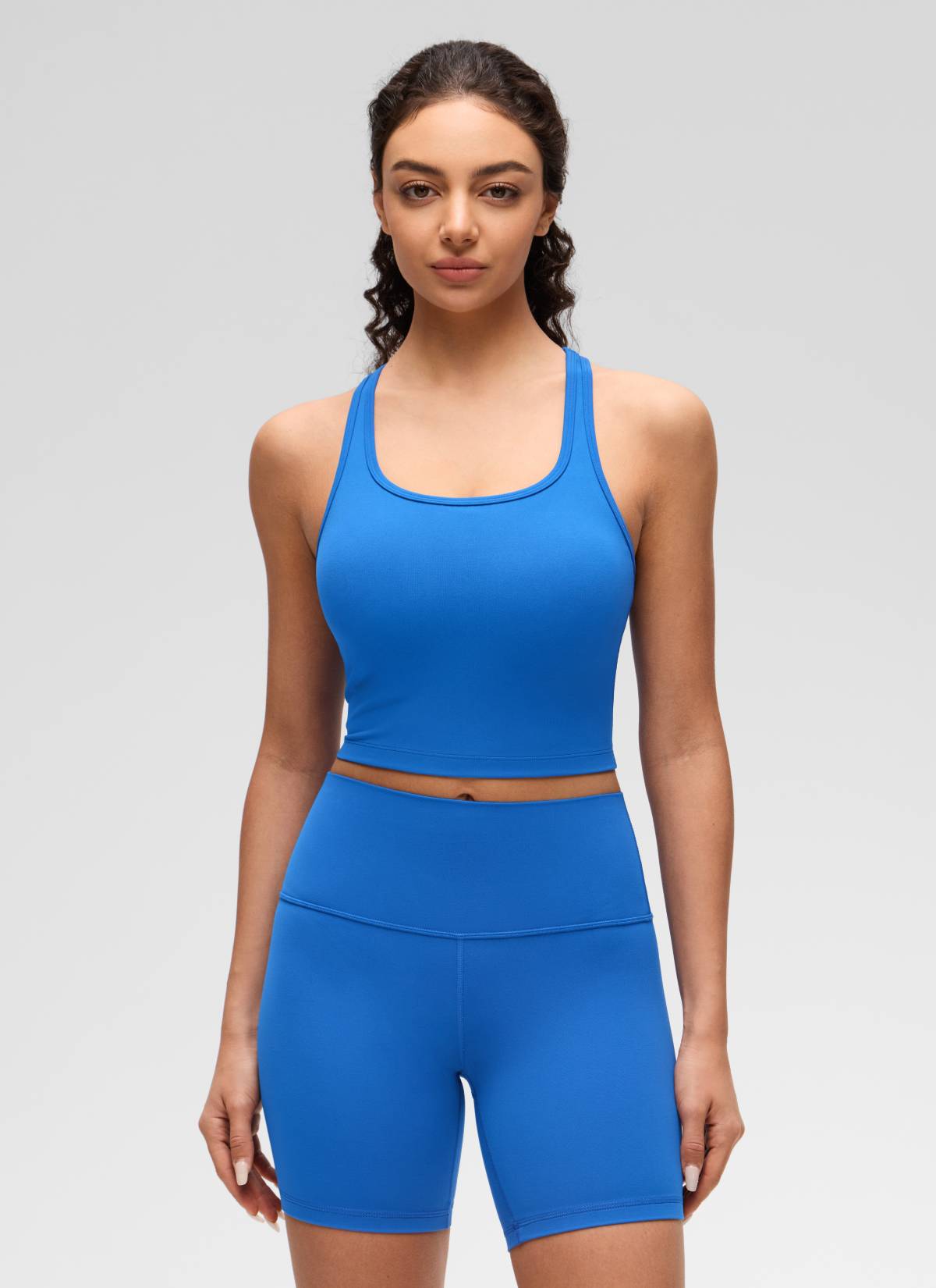 CRZ YOGA Women's Yoga Low support Butterluxe Scoop Neck Bra Y-Back Sparkle Blue