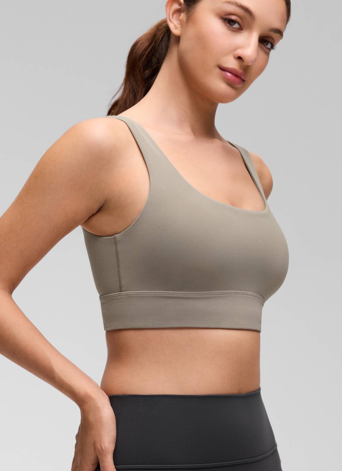 CRZ YOGA Women's Yoga Low Support Butterluxe Sport Bra U Back Longline Warm Ash Grey