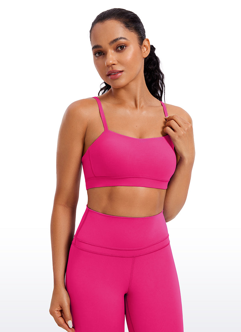 CRZ YOGA Womens Butterluxe  Adjustable Spaghetti Thin Strap Sports Bra Granita Pink