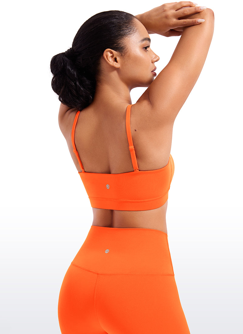 CRZ YOGA Womens Butterluxe  Adjustable Spaghetti Thin Strap Sports Bra Neon Orange
