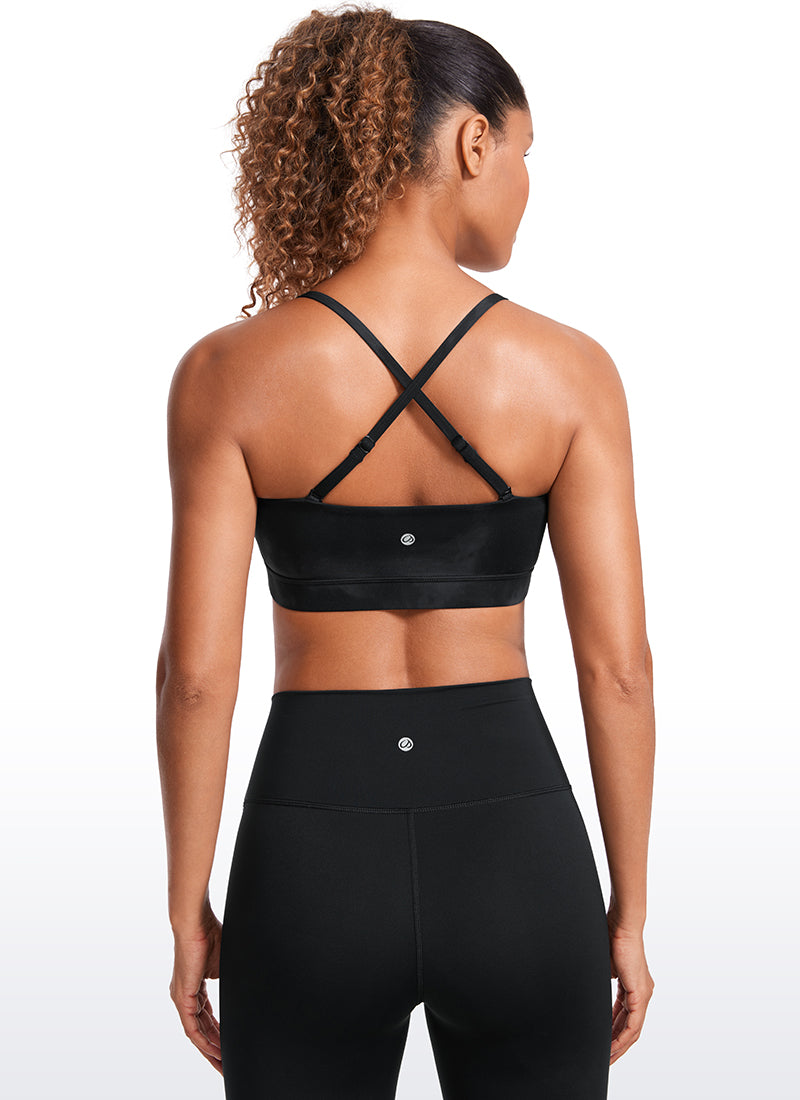 CRZ YOGA Womens Butterluxe  Adjustable Spaghetti Thin Strap Sports Bra Black Tie Dye Flowers