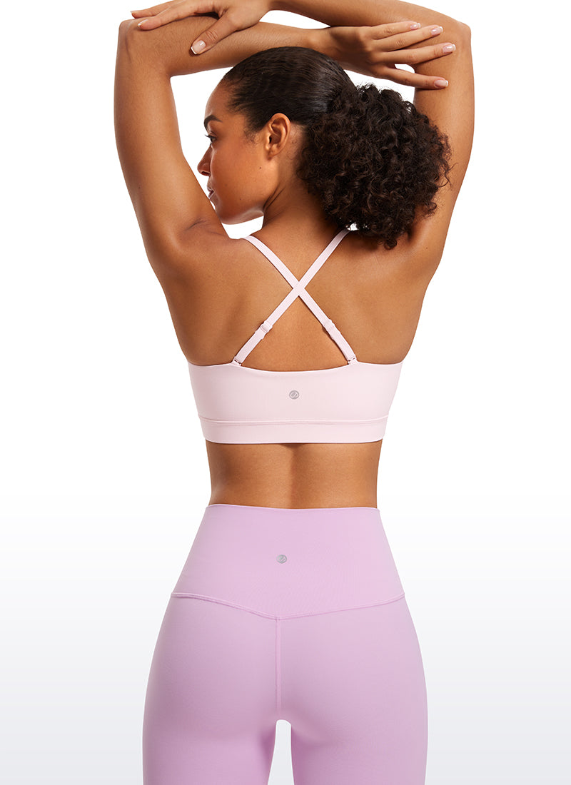 CRZ YOGA Womens Butterluxe  Adjustable Spaghetti Thin Strap Sports Bra Strawberry Pink
