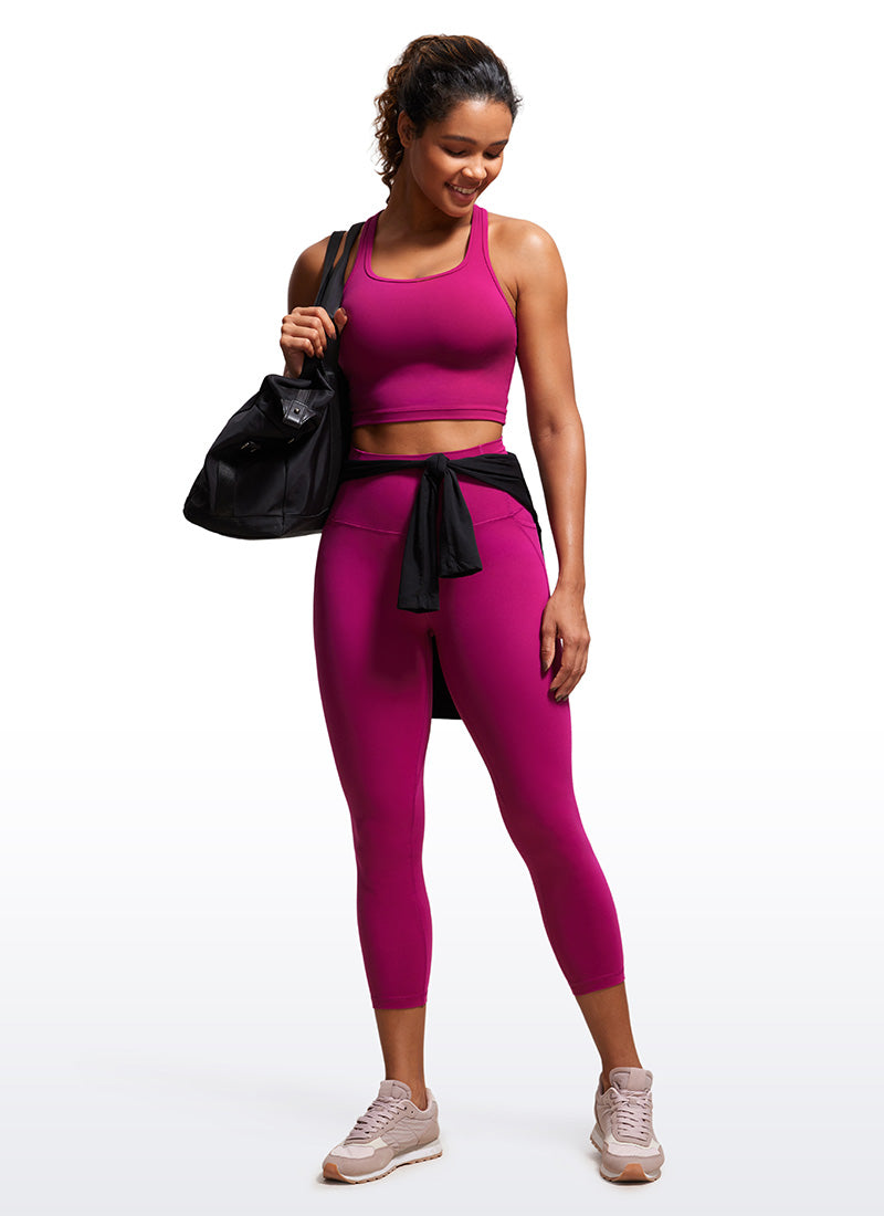 CRZ YOGA Womens Butterluxe High Waist Pockets Capri Leggings 23'' Magenta Purple