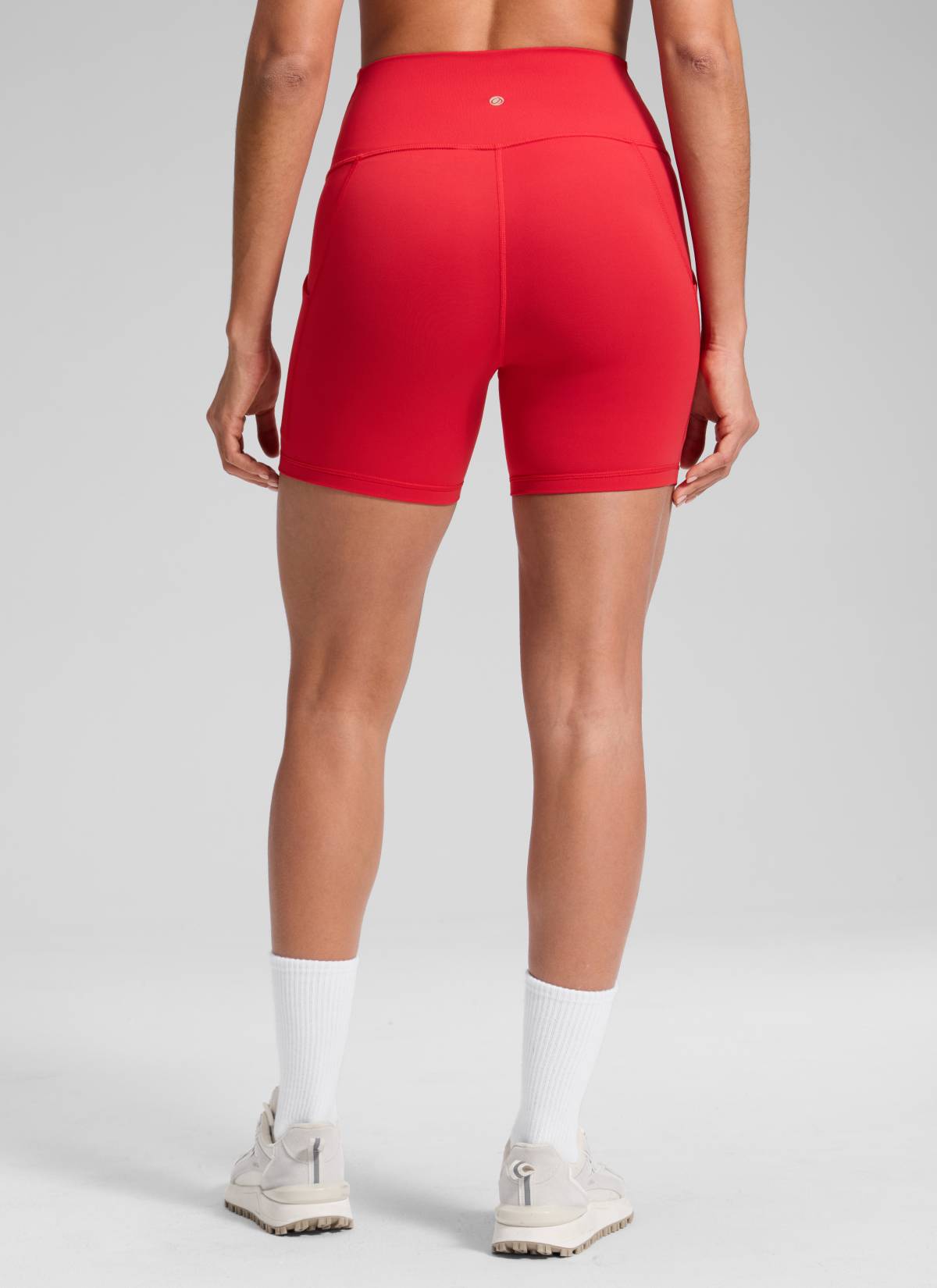 CRZ YOGA Women's Yoga High Rise Biker Butterluxe Pockets Shorts 5'' Aurora Red