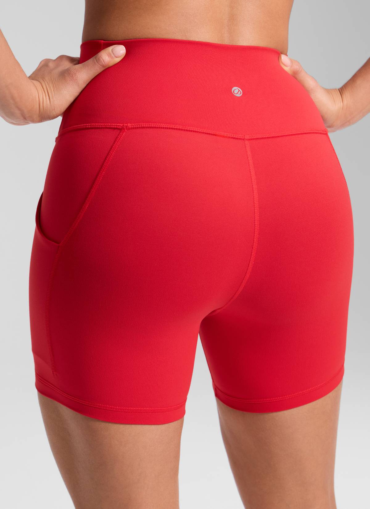 CRZ YOGA Women's Yoga High Rise Biker Butterluxe Pockets Shorts 5'' Aurora Red