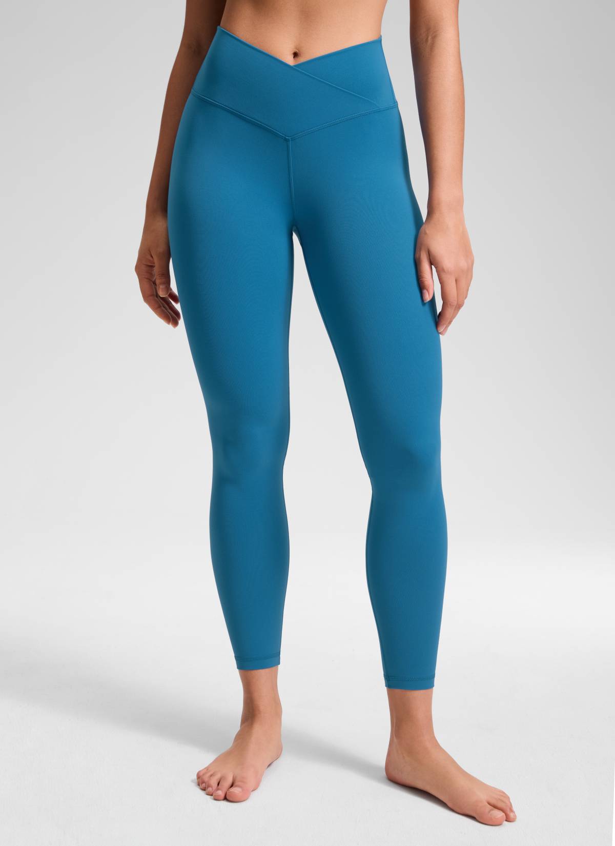 CRZ YOGA Women's High Rise Butterluxe Yoga Leggings 25'' V Cross Waist Super-sonic Blue