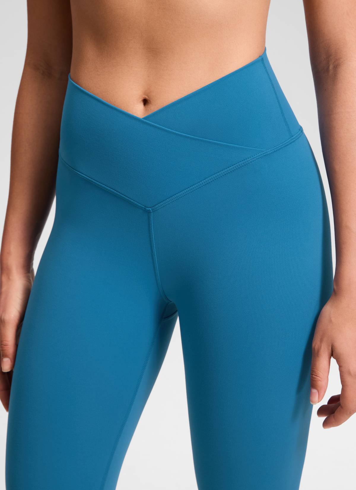 CRZ YOGA Women's High Rise Butterluxe Yoga Leggings 25'' V Cross Waist Super-sonic Blue