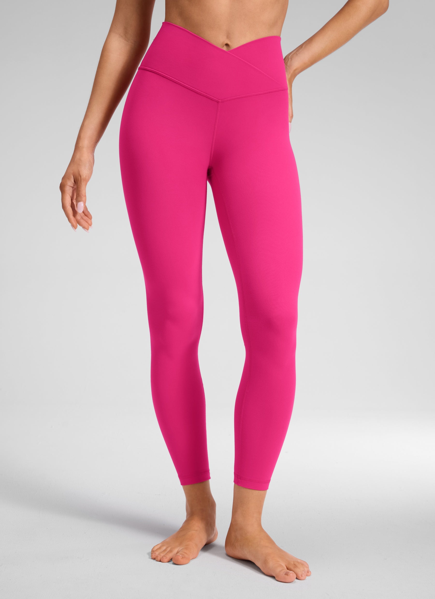 CRZ YOGA Women's High Rise Butterluxe Yoga Leggings 25'' V Cross Waist Granita Pink