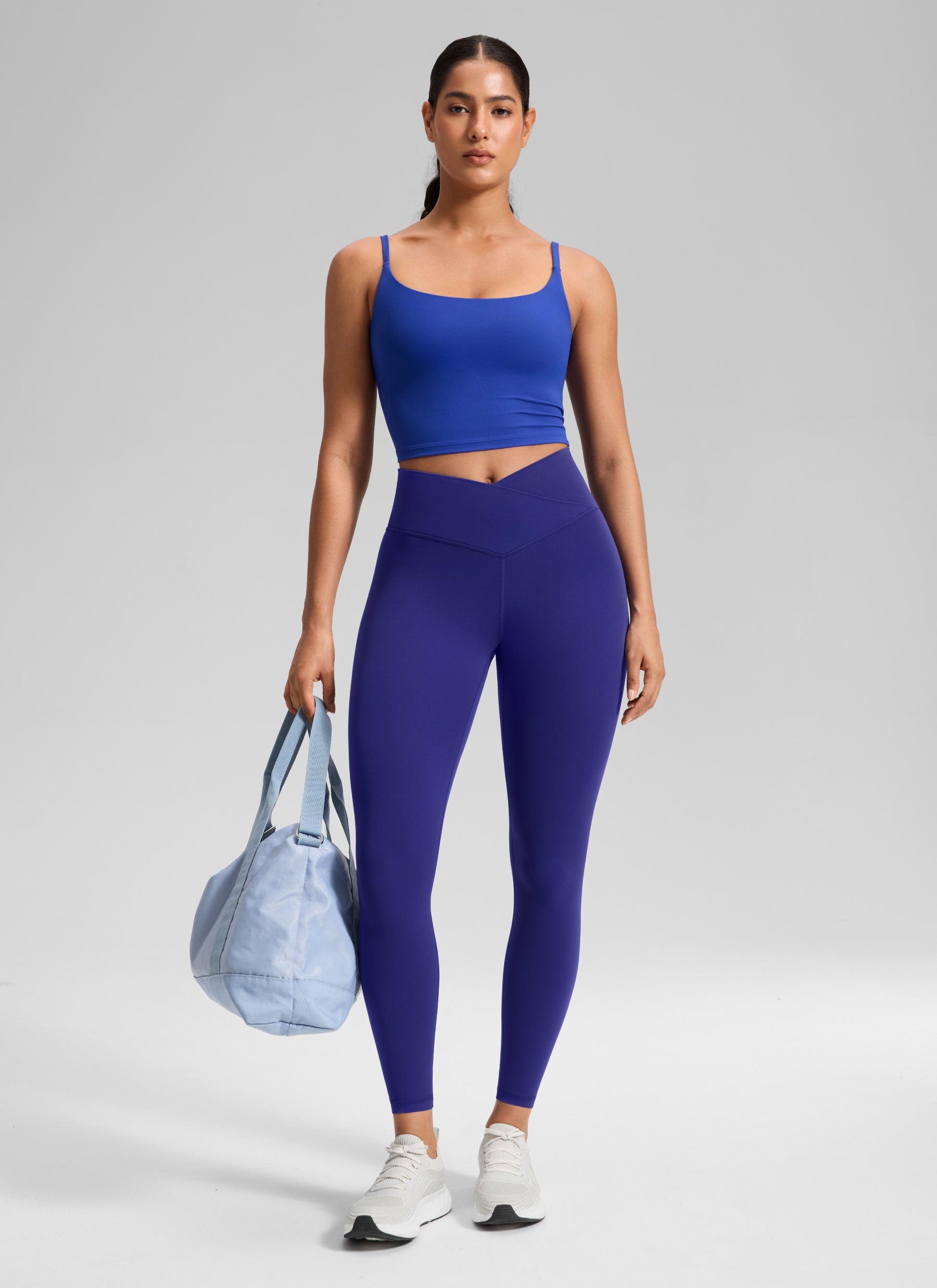 CRZ YOGA Women's High Rise Butterluxe Yoga Leggings 25'' V Cross Waist Larkspur Blue