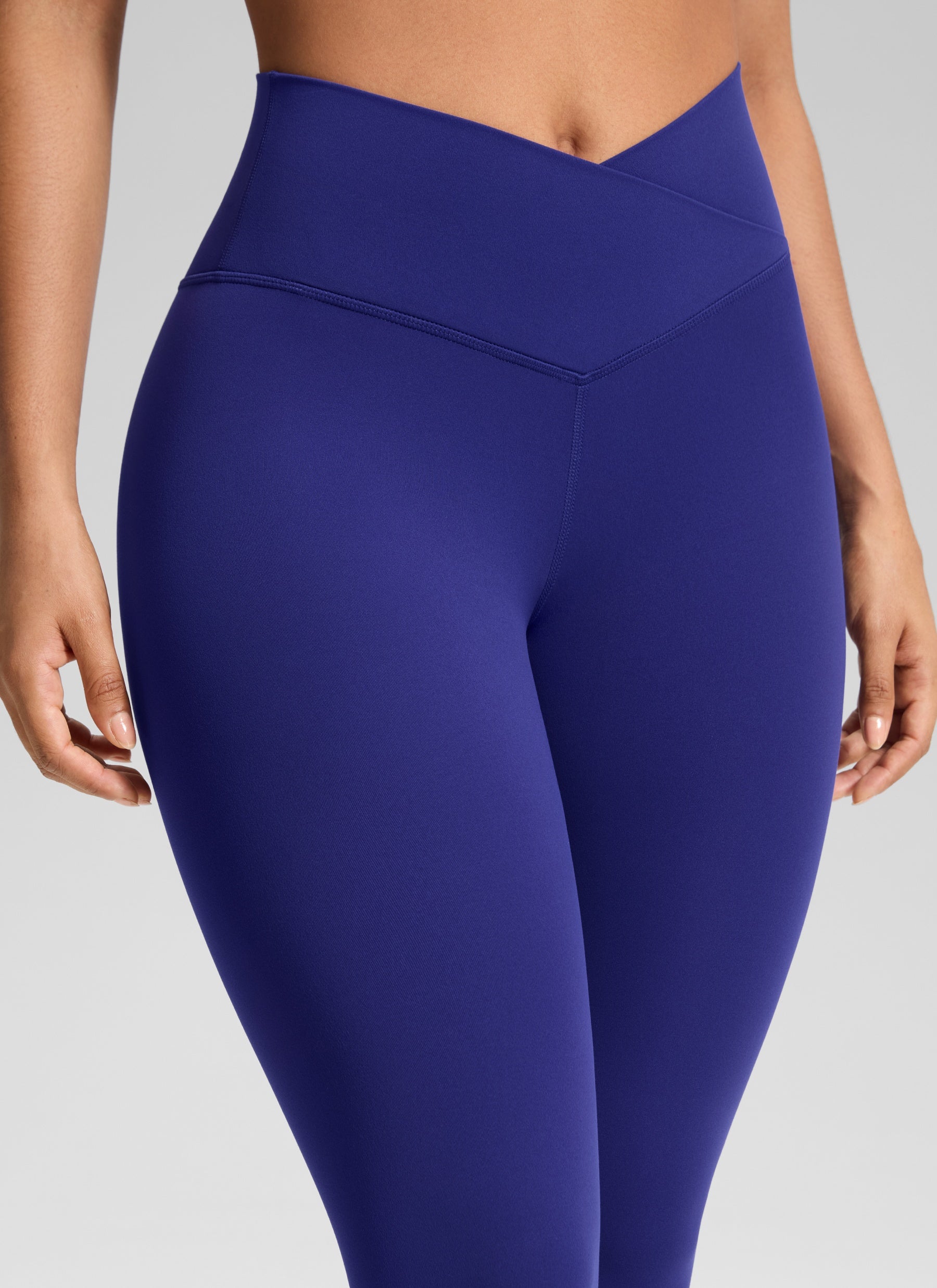 CRZ YOGA Women's High Rise Butterluxe Yoga Leggings 25'' V Cross Waist Larkspur Blue