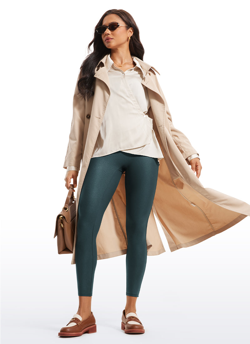 CRZ YOGA Women Butterluxe Matte Faux Leather No Front Seam Leggings 25'' Forest Dark Green Foil Pattern