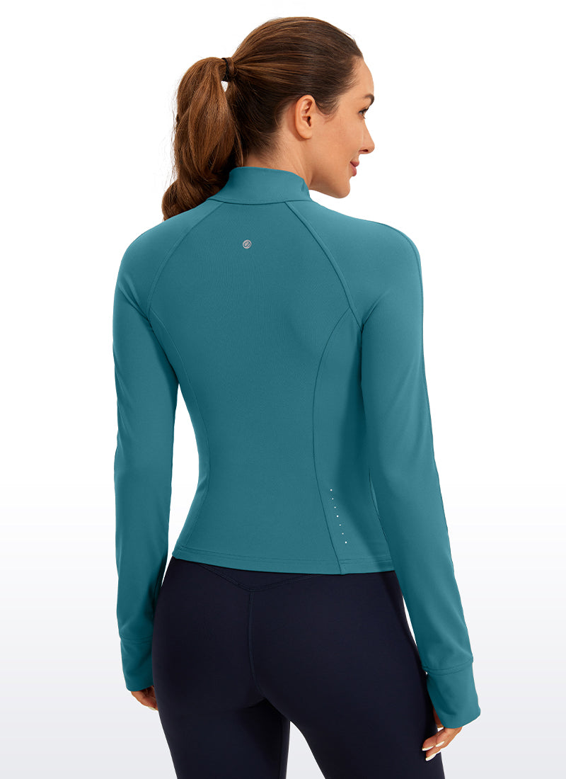 CRZ YOGA Women's Butterluxe Cropped Pocket Outerwear Full Zip Jackets Green Jade